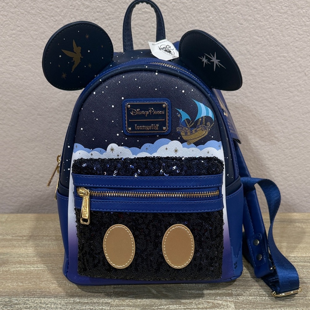 Limited Loungefly Disney Peter Pan Sequin Mini Backpack - Navy and Gold